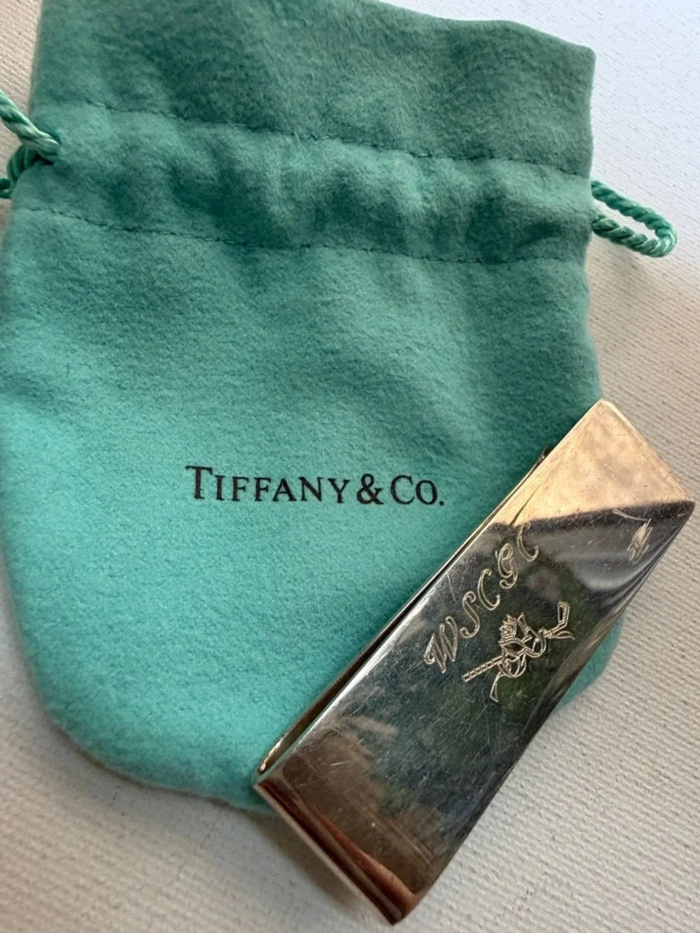 Tiffany & Co. Sterling Silver 925 Money Clip w/Pouch engraved WSCGC